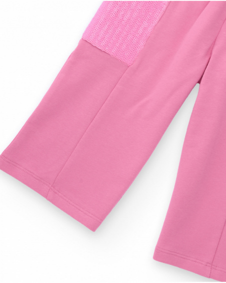 Pink pants for girl with sequin side pockets and adjustable waistband. Pink pants for girl with sequin side pockets and adjustable waistband.