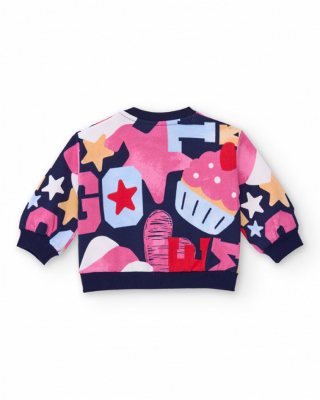 Multicolored sweatshirt for girl with letter and cupcake print.