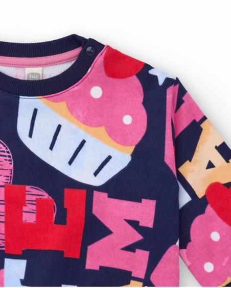 Multicolored sweatshirt for girl with letter and cupcake print.