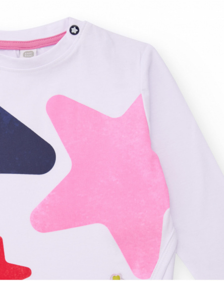 White long-sleeve t-shirt for girl with colorful star print.