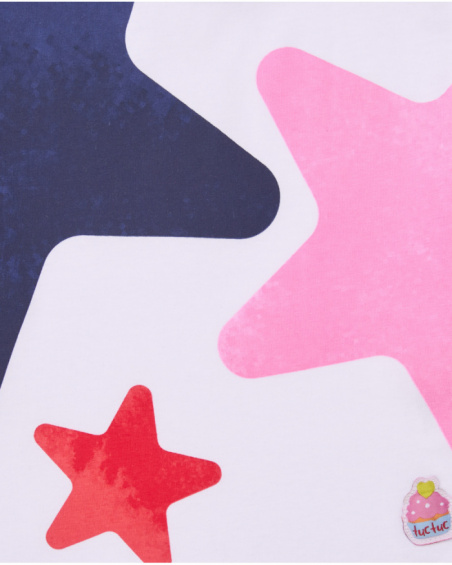 White long-sleeve t-shirt for girl with colorful star print.