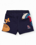 Navy blue shorts for boy with sports print and adjustable waistband. Navy blue shorts for boy with sports print and adjustable waistband.