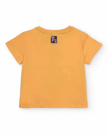 Yellow t-shirt for boy with fun graphic print in shades of blue.