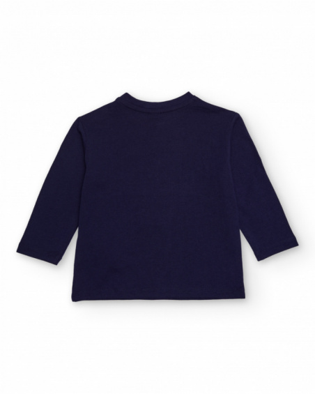Navy blue sweatshirt for boy with footballer lion print and sporty details.