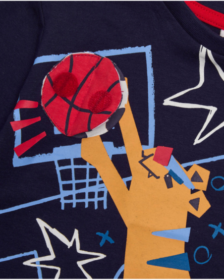 Navy blue sweatshirt for boy with footballer lion print and sporty details.