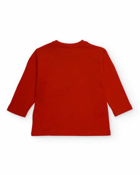 Red long-sleeve t-shirt for boy with “GO TEAM” print and sporty details.