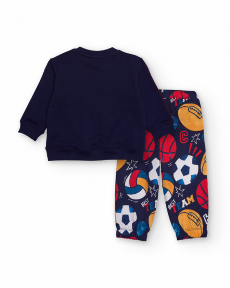 Children's set with sweatshirt and pants in navy blue with sports print.