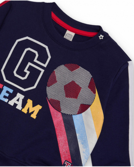 Children's set with sweatshirt and pants in navy blue with sports print.