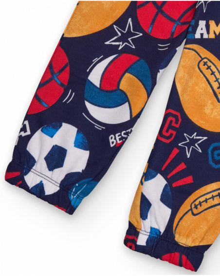 Children's set with sweatshirt and pants in navy blue with sports print.