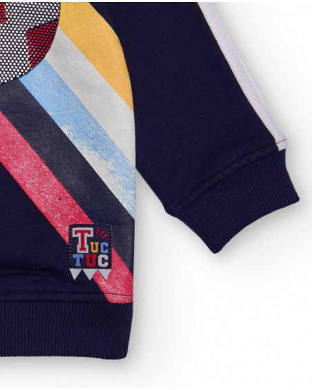 Fleece sweatshirt for boys in navy blue with ball and text print.