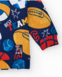 Fleece sweatshirt for boys in navy blue with all-over ball print. Fleece sweatshirt for boys in navy blue with all-over ball print.