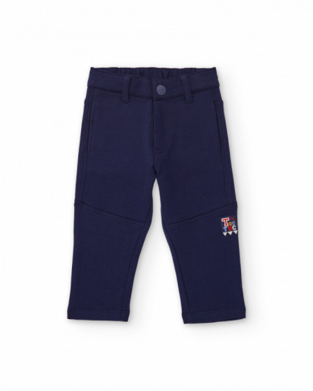 Fleece pants for boys in navy blue with decorative seams.