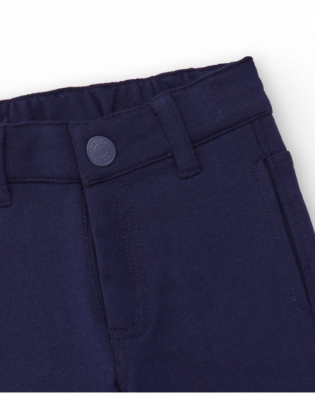 Fleece pants for boys in navy blue with decorative seams.