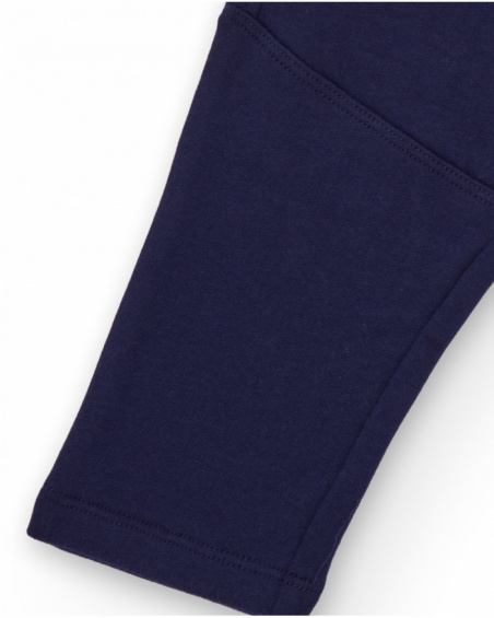 Fleece pants for boys in navy blue with decorative seams.
