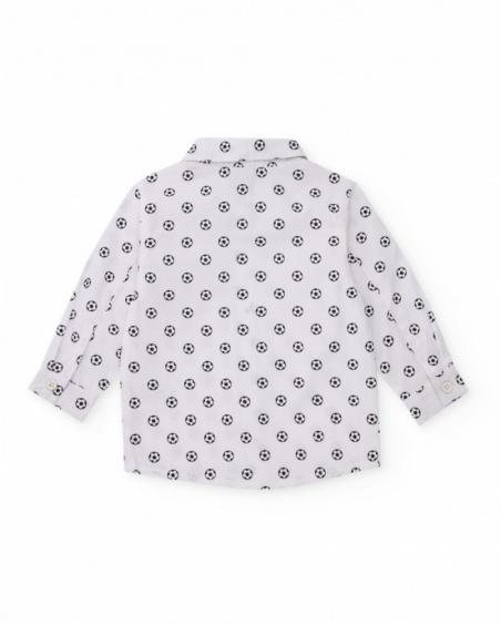 Poplin shirt for boys in white with ball print.