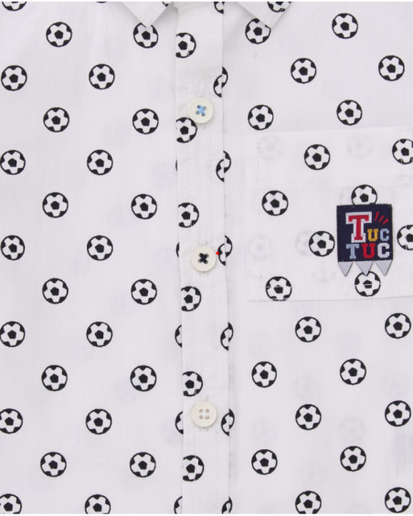 Poplin shirt for boys in white with ball print.