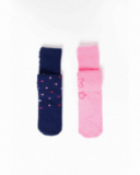 Pack of two tights for girls in navy blue and pink with star details. Pack of two tights for girls in navy blue and pink with star details.