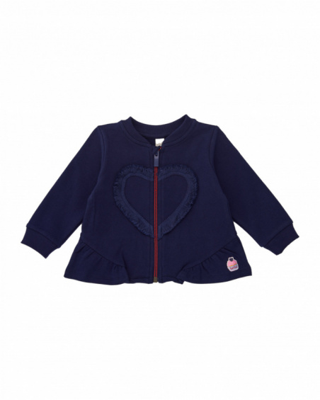 Fleece jacket for girls in navy blue with heart detail and ruffle. Fleece jacket for girls in navy blue with heart detail and ruffle.