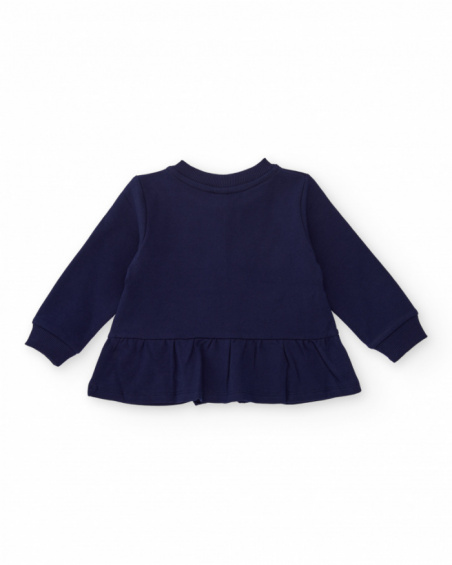Fleece jacket for girls in navy blue with heart detail and ruffle. Fleece jacket for girls in navy blue with heart detail and ruffle.