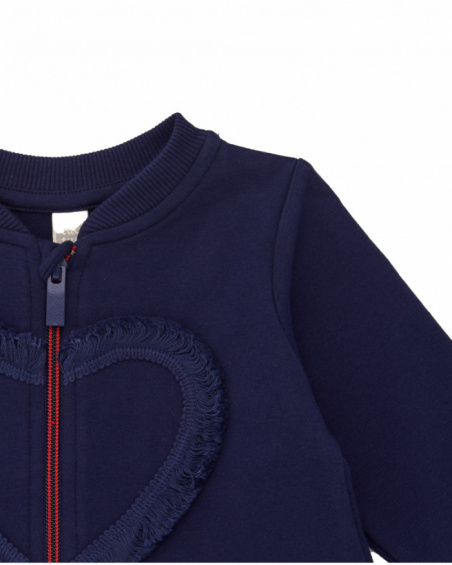 Fleece jacket for girls in navy blue with heart detail and ruffle. Fleece jacket for girls in navy blue with heart detail and ruffle.