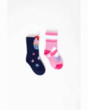 Pack of two pairs of socks for girls in navy blue and pink with star and ice cream motifs. Pack of two pairs of socks for girls in navy blue and pink with star and ice cream motifs.