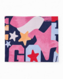 Navy blue neck warmer for girl with star and letter print. Navy blue neck warmer for girl with star and letter print.