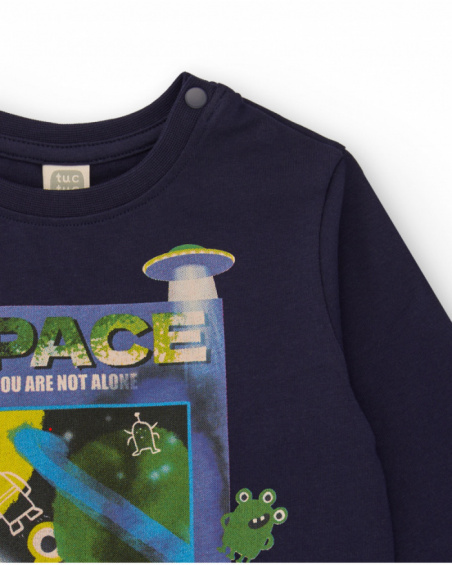 Navy blue jersey t-shirt for boys with space print.
