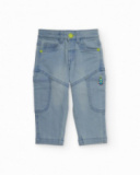 Light blue denim pants for boys with rocket embroidery. Light blue denim pants for boys with rocket embroidery.