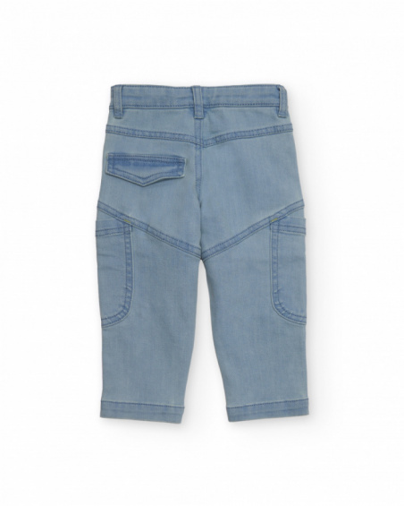 Light blue denim pants for boys with rocket embroidery. Light blue denim pants for boys with rocket embroidery.