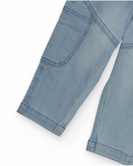 Light blue denim pants for boys with rocket embroidery. Light blue denim pants for boys with rocket embroidery.