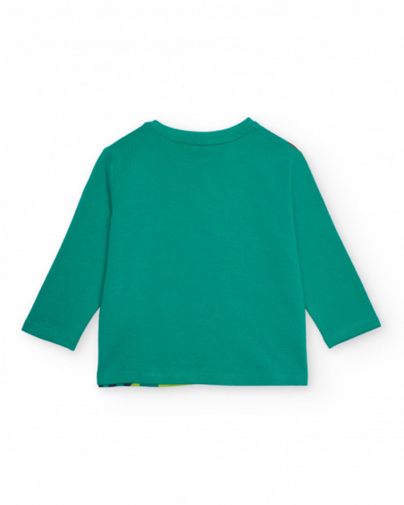 Green jersey t-shirt for boys with monster print.