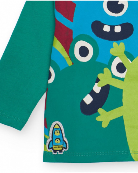 Green jersey t-shirt for boys with monster print.