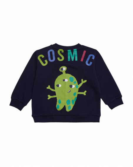 Navy blue fleece sweatshirt for boys with spaceship print.