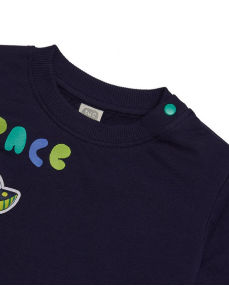 Navy blue fleece sweatshirt for boys with spaceship print.