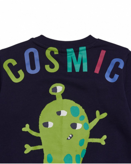 Navy blue fleece sweatshirt for boys with spaceship print.