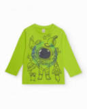 Green jersey t-shirt for boys with astronaut print. Green jersey t-shirt for boys with astronaut print.