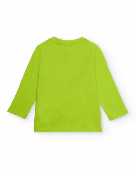 Green jersey t-shirt for boys with astronaut print.