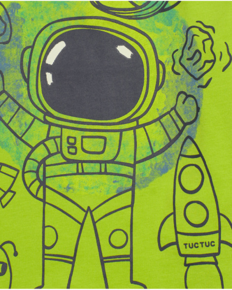 Green jersey t-shirt for boys with astronaut print.