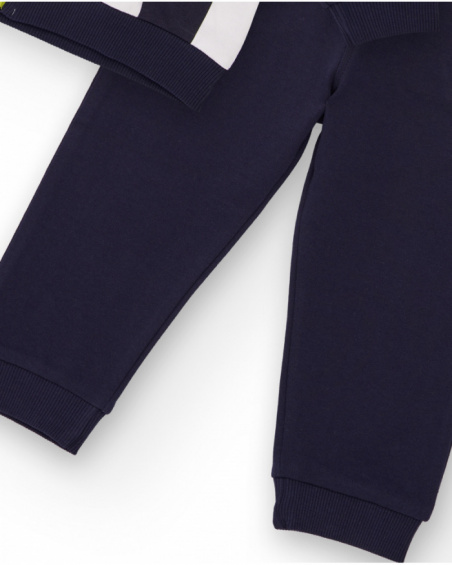 Navy blue boys' sweatshirt and pants set with space print.