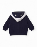 Hooded sweatshirt for boy in navy blue and white with space-themed print. Hooded sweatshirt for boy in navy blue and white with space-themed print.