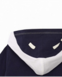 Hooded sweatshirt for boy in navy blue and white with space-themed print. Hooded sweatshirt for boy in navy blue and white with space-themed print.