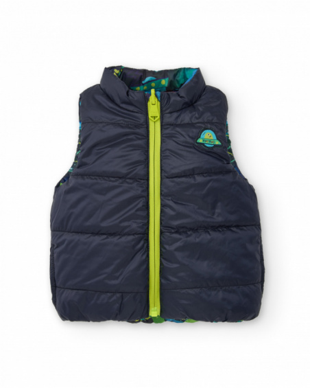 Reversible padded vest for boys with spaceship print Reversible padded vest for boys with spaceship print