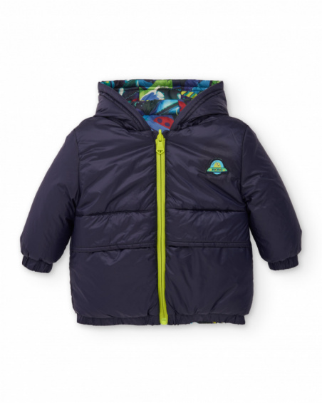 Reversible padded coat for boys with hood and space design Reversible padded coat for boys with hood and space design