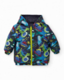 Reversible padded coat for boys with hood and space design Reversible padded coat for boys with hood and space design