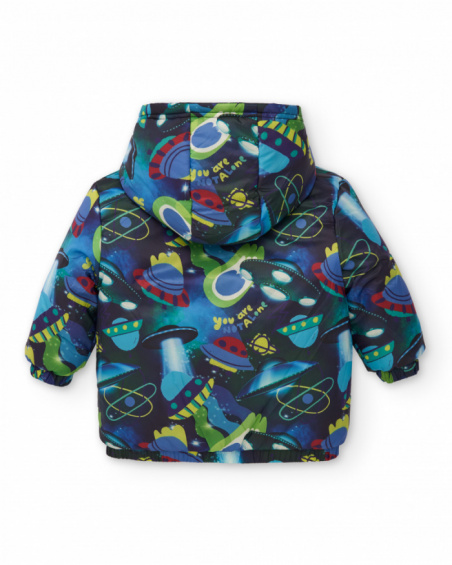 Reversible padded coat for boys with hood and space design Reversible padded coat for boys with hood and space design