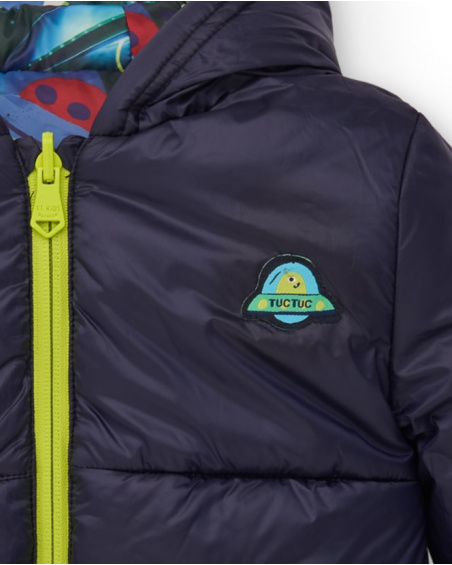 Reversible padded coat for boys with hood and space design Reversible padded coat for boys with hood and space design