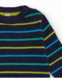 Navy blue knit sweater for boy with colorful stripes and rocket embroidery. Navy blue knit sweater for boy with colorful stripes and rocket embroidery.