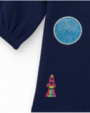 Girl’s dress in navy blue with pink turtleneck and colorful circles Girl’s dress in navy blue with pink turtleneck and colorful circles