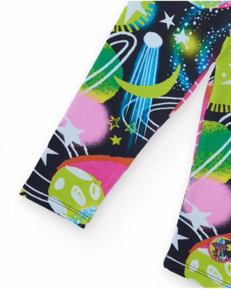 Girls' leggings with vibrant planet and star print. Girls' leggings with vibrant planet and star print.