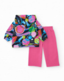 Girls' set with space-print hoodie and pink pants. Girls' set with space-print hoodie and pink pants.